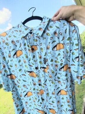 FLOMOTION Men's LG Mexican Fiesta Tuna Fish Taco Tequila Lightweight Blue Shirt